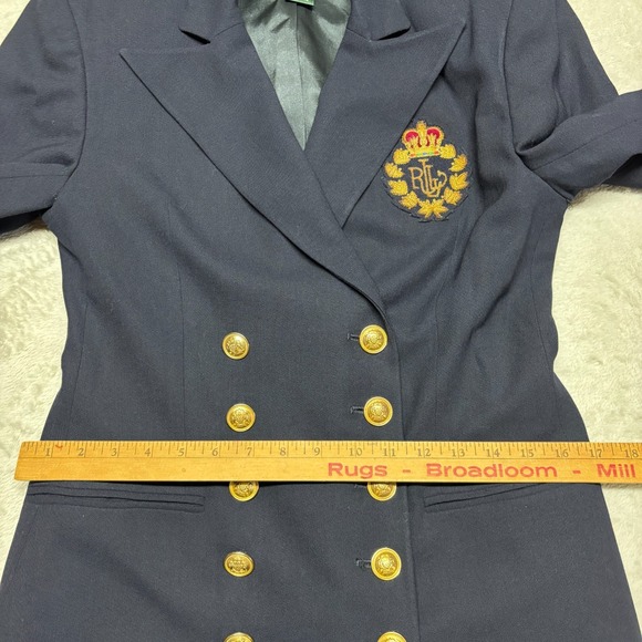 VTG Lauren Ralph Lauren Women's 4 Wool Coat Navy Blue Crest Gold Buttons USA - Picture 11 of 13